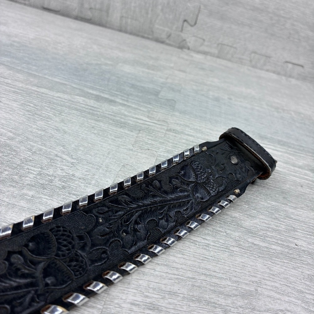 Circle Y Western Leather Belt Mens 40 Silver  Braided Carved Leather Acorn